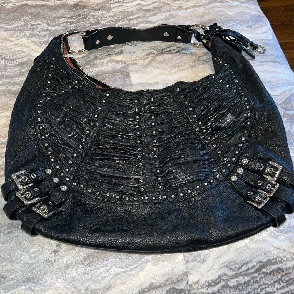 Isabella Fiore Large Studded Black Leather Hobo